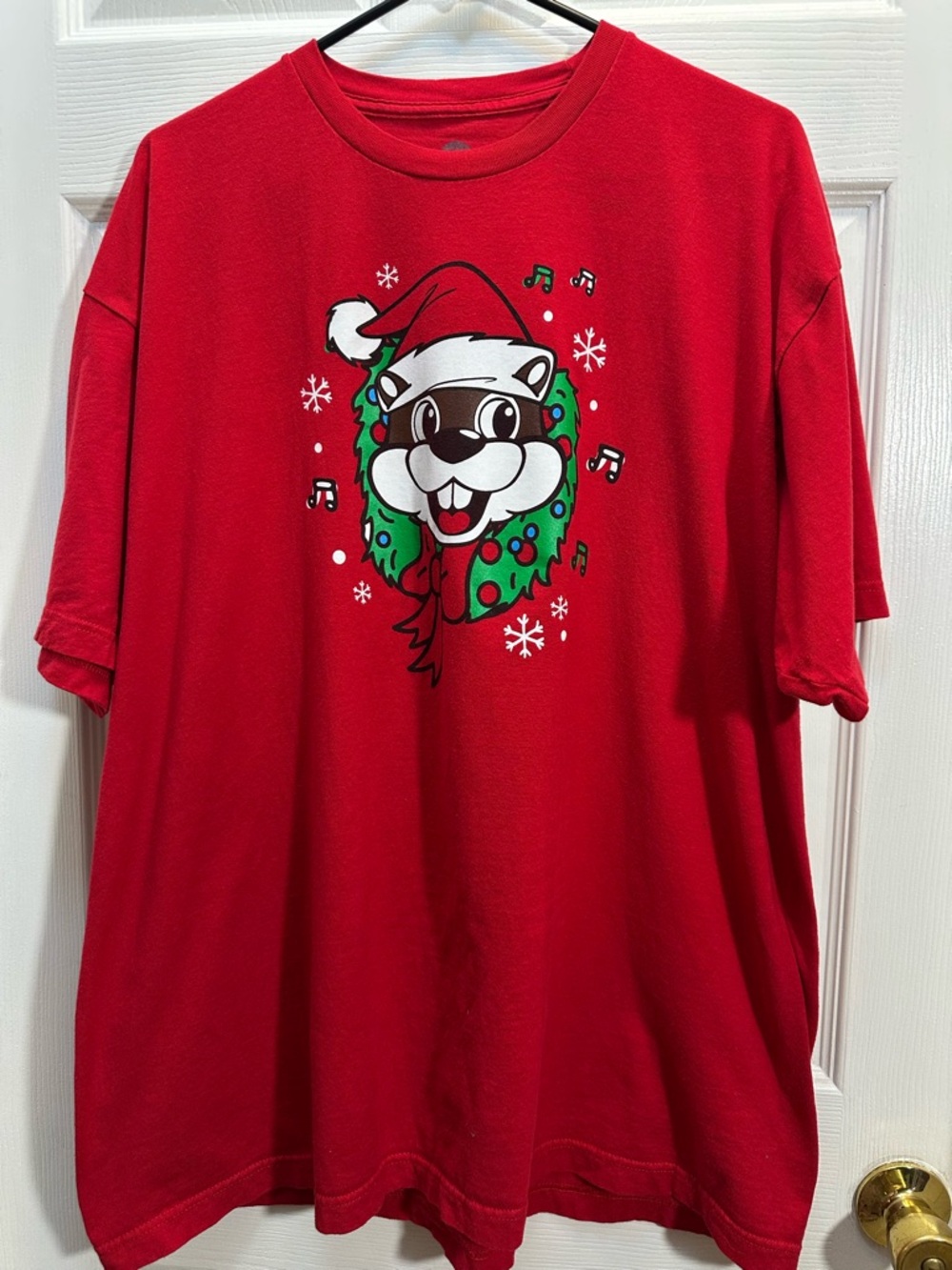 Red Holiday Graphic Tee with Festive Mascot - Unbranded